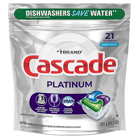 Cascade Platinum Dishwasher Pods ActionPacs Dishwasher Detergent Tabs Fresh Scent - 21 Count