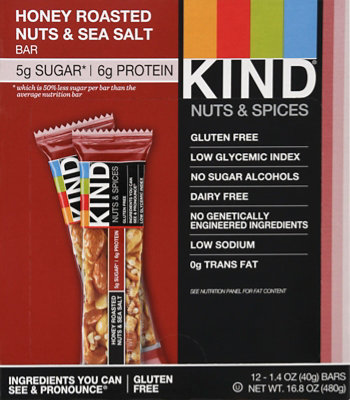 Kind Nuts & Spices Honey Roasted Nut & Sea Salt Low Carb Snack Bar - 1.4 Oz - Image 2