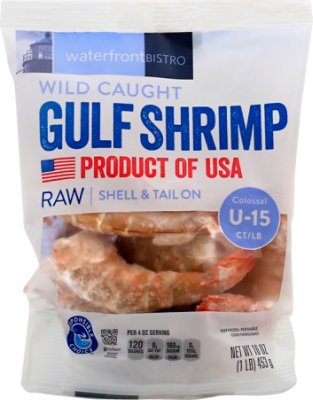 waterfront BISTRO Shrimp Gulf Raw Wild Caught Shell & Tail On Colossal Under 15 Count- 16 Oz - Image 2