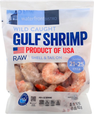 waterfront BISTRO Shrimp Gulf Raw Wild Caught Shell & Tail On Jumbo 21 To 25 Count - 16 Oz - Image 2