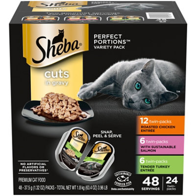 Sheba Perfect Portions Chicken/Salmon/Turkey Adult Wet Cat Food Cuts in Gravy VP 24 Count - 2.6 Oz - Image 1