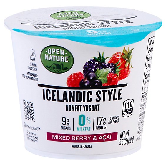Open Nature Yogurt Icelandic Style Nonfat Mixed Berry & Acai - 5.3 Oz