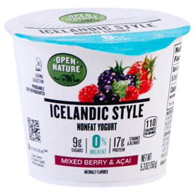 Open Nature Yogurt Icelandic Style Nonfat Mixed Berry & Acai - 5.3 Oz