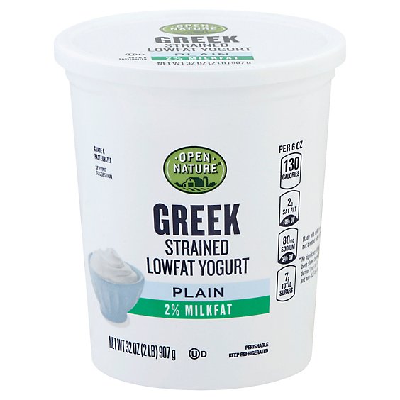 Open Nature Yogurt Greek Lowfat 2% Milkfat Strained Plain - 32 Oz
