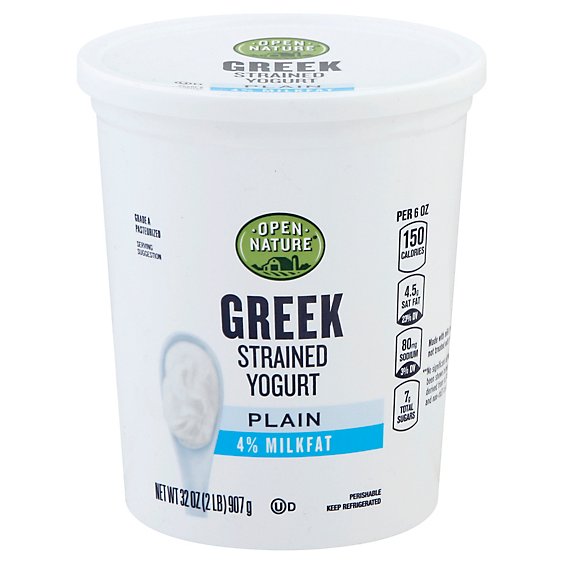 Open Nature Yogurt Greek Lowfat 4% Milkfat Strained Plain - 32 Oz