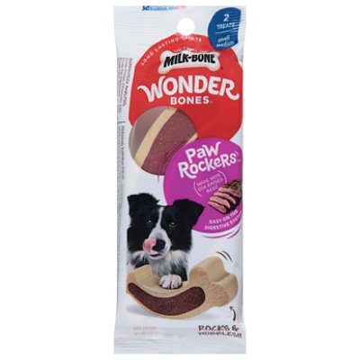 Milk-Bone Wonder Bones Dog Treats Paw Rockers Beef Small And Medium 2 Count - 7 Oz