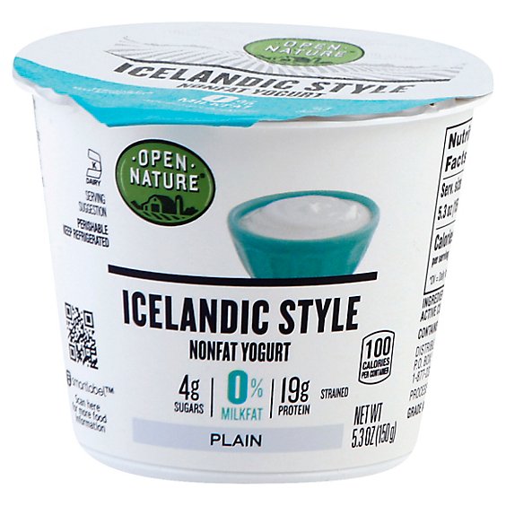 Open Nature Yogurt Icelandic Style Nonfat Plain - 5.3 Oz