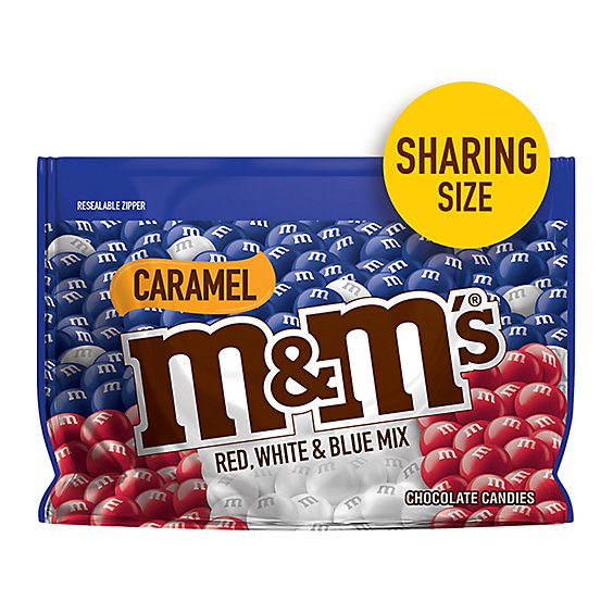 M&Ms Red White & Blue Patriotic Caramel Chocolate Candy Sharing Size 9.6 Oz