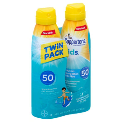 Coppertone Kids Sunscreen Spray Broad Spectrum SPF 50 Twin Pack - 2-5.5 Fl. Oz.