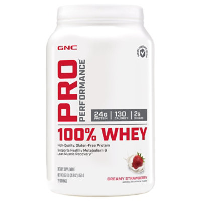 GNC Whey 100% Pro Performance Creamy Strawberry - 29.81 Oz - Image 1