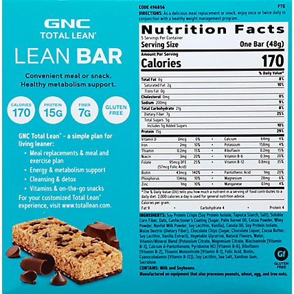GNC Total Lean Bar Chocolate Chip - 5-1.69 Oz - Image 3