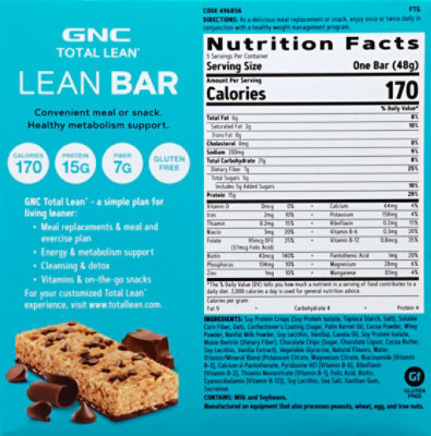 GNC Total Lean Bar Chocolate Chip - 5-1.69 Oz - Image 3