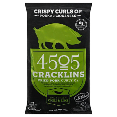 4505 Cracklins Fried Pork Curly Qs Spicy Green Chili & Lime - 3 Oz