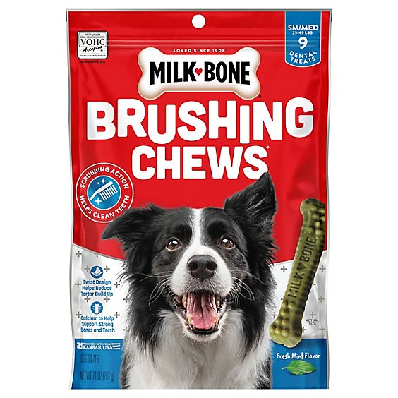 Milk-Bone Brushing Chews Dental Treats Daily Fresh Breath Small/Medium 9 Count - 7.1 Oz