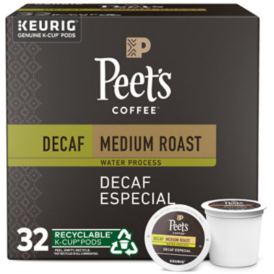Peet's Coffee Decaf Especial Medium Roast K Cup Pods - 32 Count
