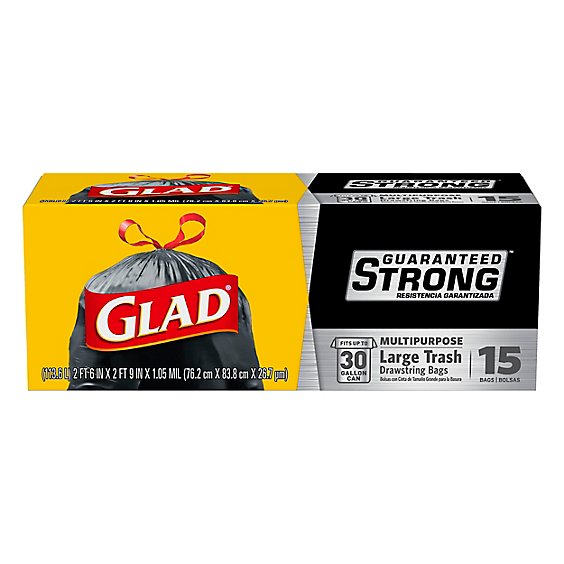 Glad Extra Strong Large Drawstring Trash Bags - 15    Count
