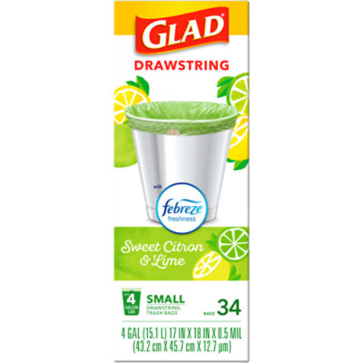 Glad ForceFlex MaxStrength Tall Kitchen Drawstring Trash Bags, 13 Gallon,  Sweet Citron Lime, 34 Count