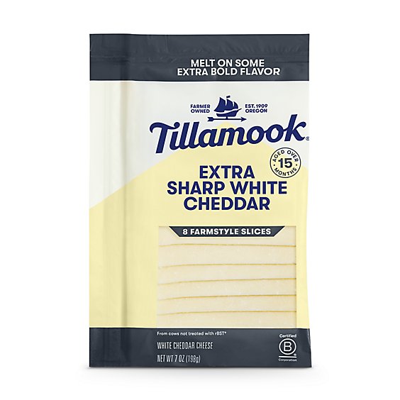 Tillamook Farmstyle Extra Sharp White Cheddar Cheese Slices 7 Count - 7 Oz