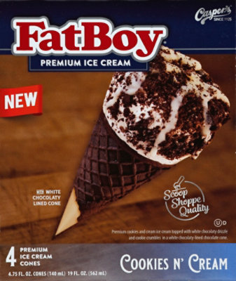 FatBoy Ice Cream Cones Premium Cookies N Cream 4 Count - 4.75 Fl. Oz. - Image 2