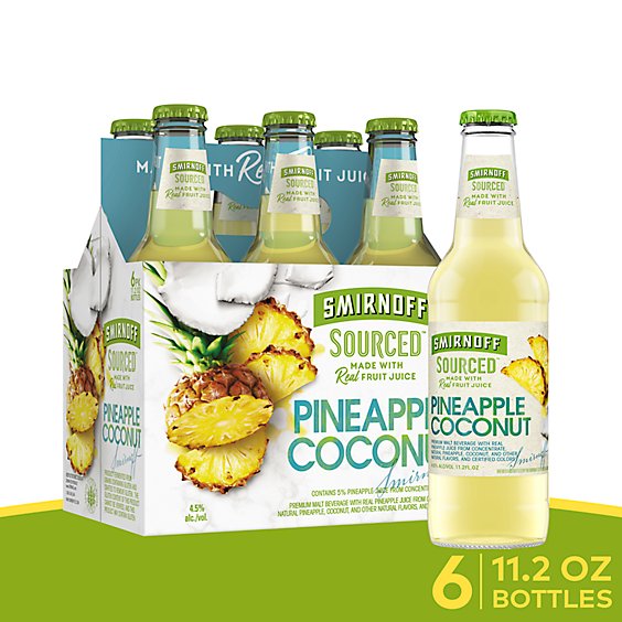 Smirnoff Sourced Pineapple Coconut Malt Beverage 4.5% ABV In Bottles - 6-11.2 Oz