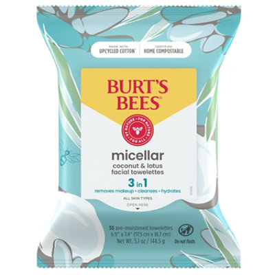 Burts Bees Micellar 3 in 1 Facial Towelettes with Coconut and Lotus Water - 30 Count - Image 1