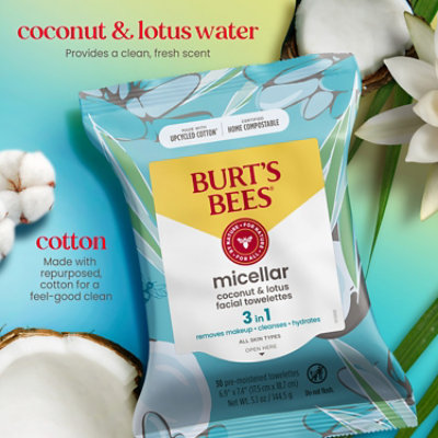 Burts Bees Micellar 3 in 1 Facial Towelettes with Coconut and Lotus Water - 30 Count - Image 4