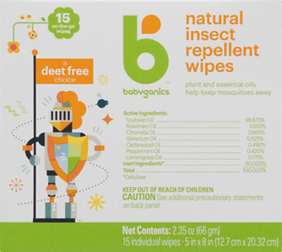 Babyganics Insect Repellent Wipes 15 Count - 2.35 Oz - Image 2