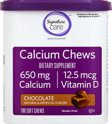 Signature Care Calcium Chews 650mg With Vitamin D Chocolate Dietary Supplement Tablet- 100 Count - Image 2