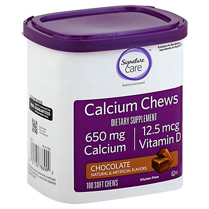 Signature Care Calcium Chews 650mg With Vitamin D Chocolate Dietary Supplement Tablet- 100 Count - Image 1
