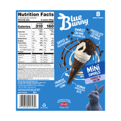 Blue Bunny Mini Swirls Cookies And Cream Cones Frozen Dessert For Summer Pack - 8 Count - Image 3