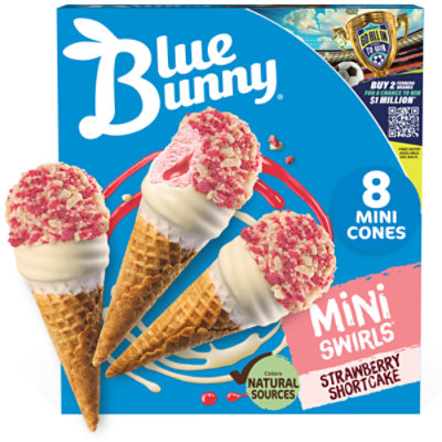 Blue Bunny Mini Swirls Strawberry Shortcake Cones Frozen Dessert - 8 Count