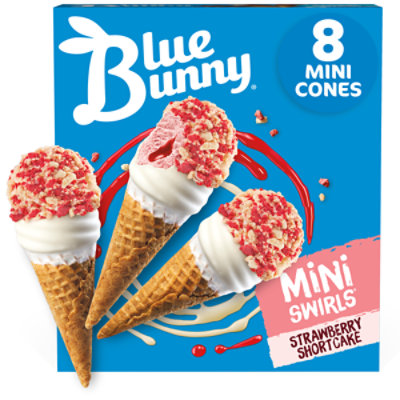 Blue Bunny Mini Swirls Strawberry Shortcake Cones Frozen Dessert for Summer Pack - 8 Count - Image 1