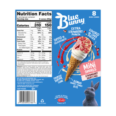 Blue Bunny Mini Swirls Strawberry Shortcake Cones Frozen Dessert for Summer Pack - 8 Count - Image 3