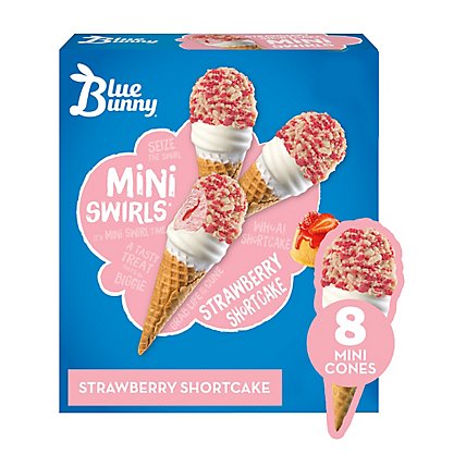 Blue Bunny Mini Swirls Strawberry Shortcake Cones- Frozen Dessert for Winter- 8 Pack - Image 1
