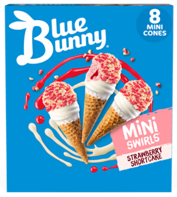 Blue Bunny Mini Swirls Strawberry Shortcake Cones Frozen Dessert for Winter - 8 Count