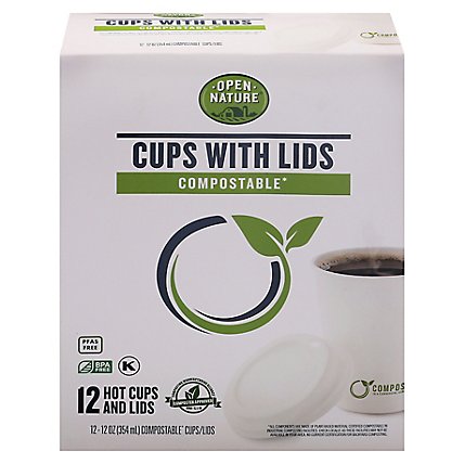 Open Nature Cups Hot W/Lids Compostable - 12 Count - Image 4