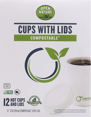 Open Nature Cups Hot W/Lids Compostable - 12 Count - Image 2