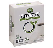 Open Nature Cups Hot W/Lids Compostable - 12 Count