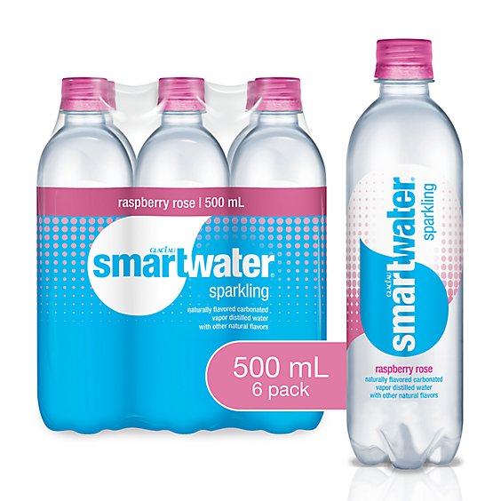 smartwater Water Sparkling Vapor Distilled Raspberry Rose - 6-16.9 Fl. Oz.