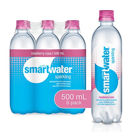 smartwater Water Sparkling Vapor Distilled Raspberry Rose - 6-16.9 Fl. Oz. - Image 1