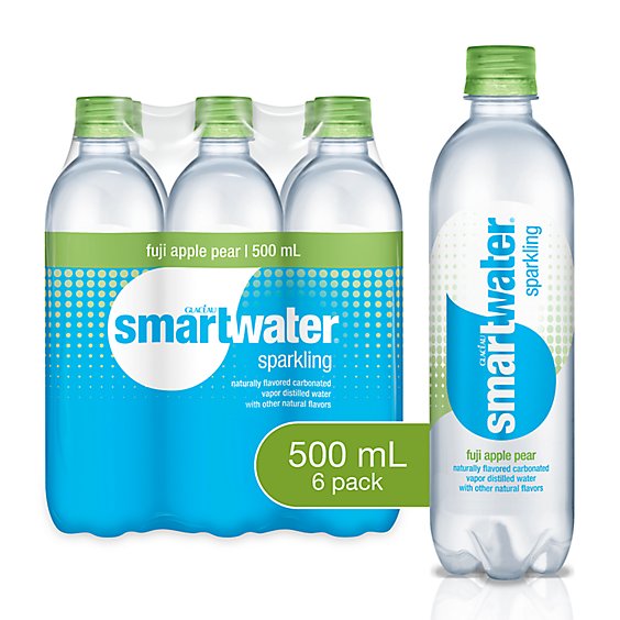 smartwater Water Sparkling Vapor Distilled Fuji Apple Pear - 6-16.9 Fl. Oz.