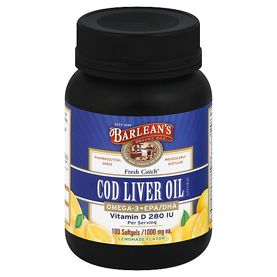 Barleans Fresh Catch Cod Liver Oil Softgels - 100 Count