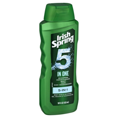 Irish Spring 5 in 1 Mens Body Wash and Shampoo. Washes Away Bacteria - 18 Fl. Oz.
