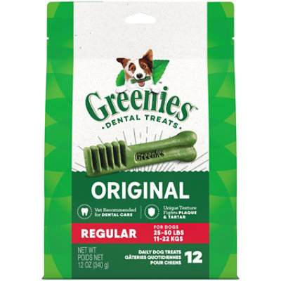 Greenies Original Regular Natural Dog Dental Care Chews Oral Health Dog Treats 12 Count - 12 Oz