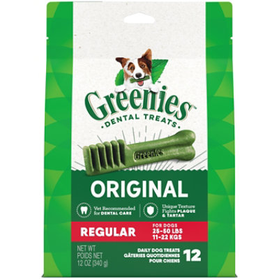 Greenies Original Regular Natural Dental Care Dog Treats 12 Count - 12 Oz