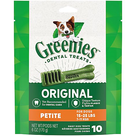 Greenies Original Petite Natural Dental Care Dog Treats 10 Count - 6 Oz