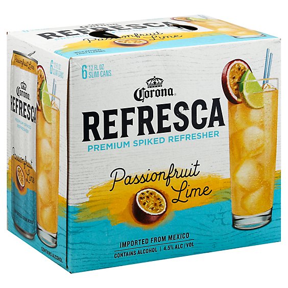 Corona Refresca Spiked Tropical Cocktail Passionfruit Lime Cans 4.5% ABV - 6-12 Fl. Oz.