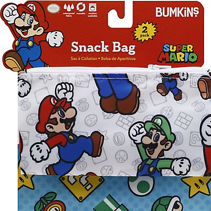 Bumkins 2 Pack Reusable Snack Bags Nintendo Mario Luigi - 2 Count - Image 2