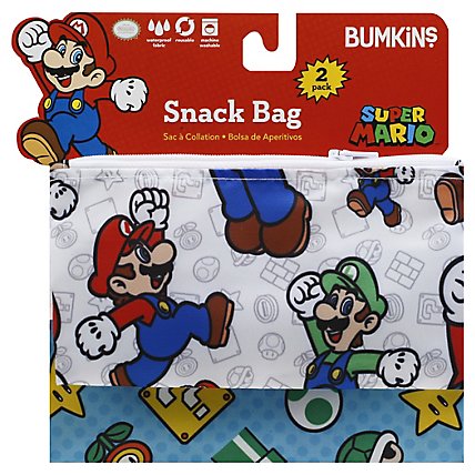 Bumkins 2 Pack Reusable Snack Bags Nintendo Mario Luigi - 2 Count - Image 1