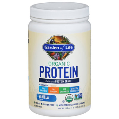 Garden of Life Organic Plant-Based Protein Powder, Vanilla, 20g Protein Shake Drink, Vegan, Probiotics, Digestive Enzymes, 19.05oz